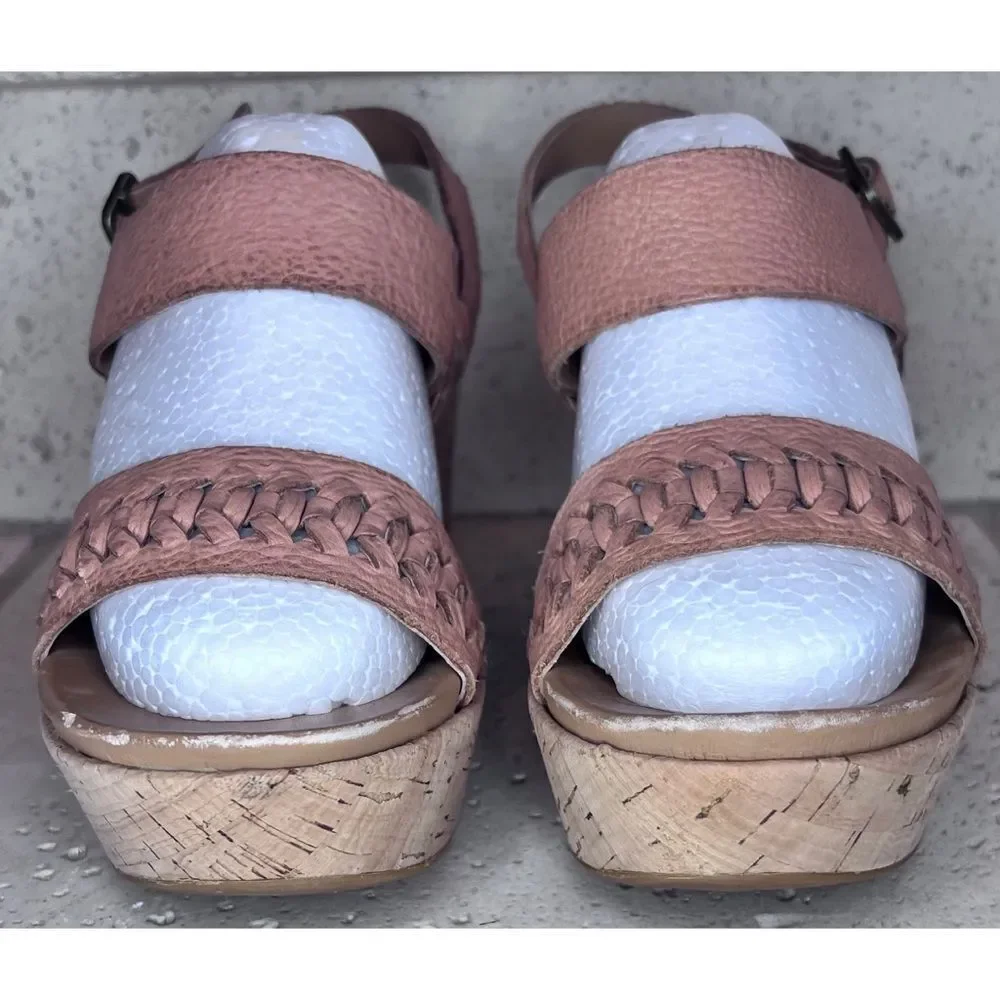 Kork Ease Austin Braid Wedge Sandal Tan Leather Shoe Size 6M
